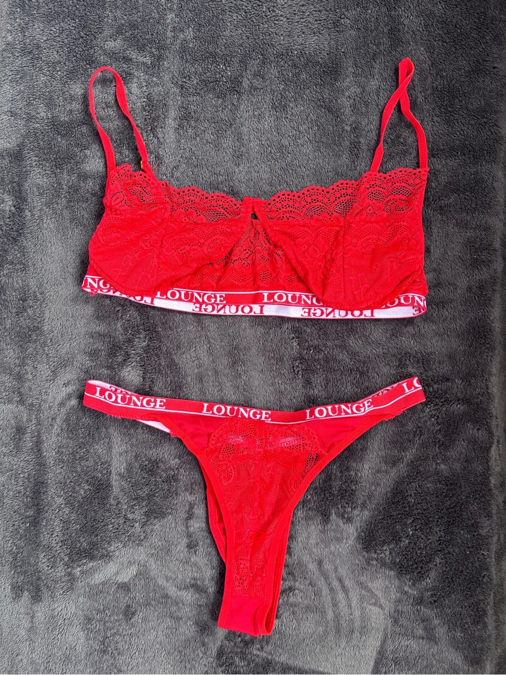 Red Lace Bralette & Thong Set Floral Lingerie